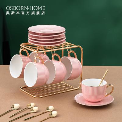 China Creative Viable Luxury Bone China OSBORN Light Ceramic Tea Cups Sets Coffee Mug Set With Cup Holder Saucer for sale