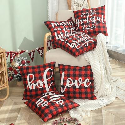 China Viable Hot Selling Red Plaid Printed Plaid Blanket Christmas Cushion Cover For Home Decor for sale