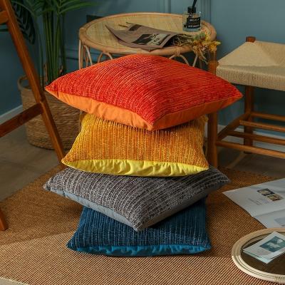 China Single Side Stripes Size Quality Solid Color Pillow Cover Single Side Chenille Cushion Cover Tiles For Sofa for sale