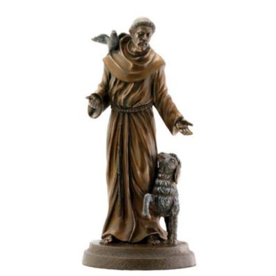 China Bronze Religious Life Size Catholic Saint Figure Francis Statue Of Europe With Doves for sale