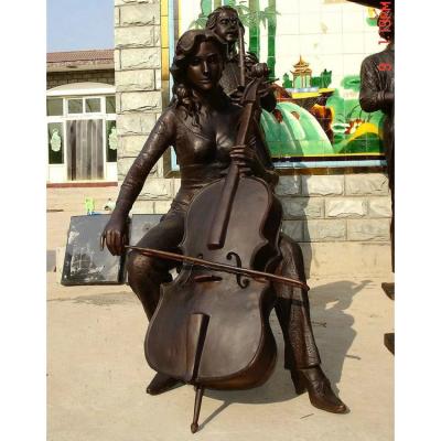 China Europe garden lady cellist bronze sculpture life size musicaian cellist statue beautiful metal decoration for sale