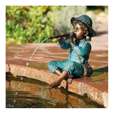 China Europe life size garden decorating outdoor pond using a boy fountain playing flute for sale