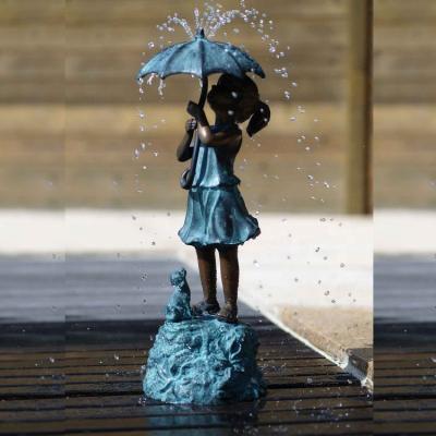 China Girl Home Bronze Brass Water Fountain with Umbrella for Outdoor Garden Decorating for sale