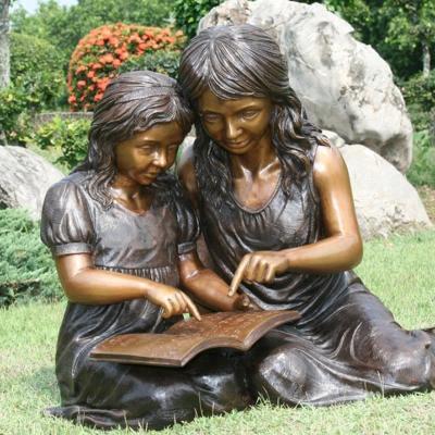 China Europe Design Popular Bronze Children Cute Girl Reading Book Statue For Outdoor Garden Park Ornament for sale