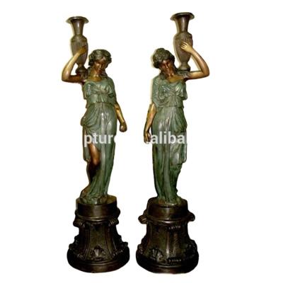 China Europe Indoor And Outdoor Decor Large Lady Sculpture Life Size Bronze Girl Holding Vases Statue for sale