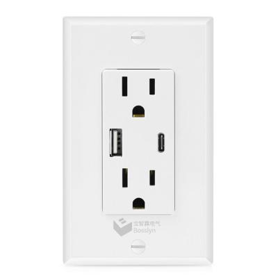 China Industrial UL Listed American 4.8A Wall Outlet With 2 Port USB Charger USB Type A Type C Receptacle for sale