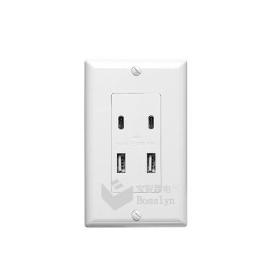 China Residential / General Purpose UL Listed American Receptacle 2usb Ports And 2 Charging Type C 15 Amp Usb Receptacle Wall Outlet, 4.8A Smart Wall Outlet for sale