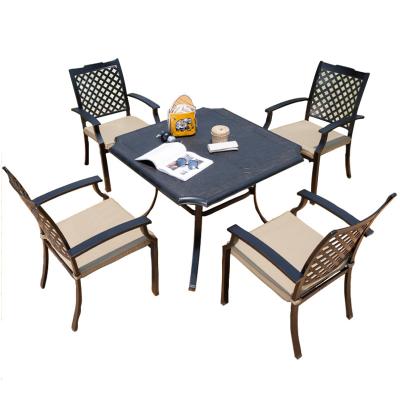 China Modern Outdoor Garden Furniture Cast Aluminum Dining Sets 4seater Chair Table Garden Patio Furniture 5 Pcs Aluminum Outdoor Garden Set for sale