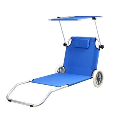 China Minimalist Folding Portable Beach Bed Chair With Wheels With Sun Canopy Metal Frame With 600D Oxford Fabric for sale