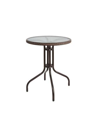 China Simple Morden Cheap Tempered Glass Top Bistro Table Balcony Side Coffee Table Round Shape With Rattan Cover for sale