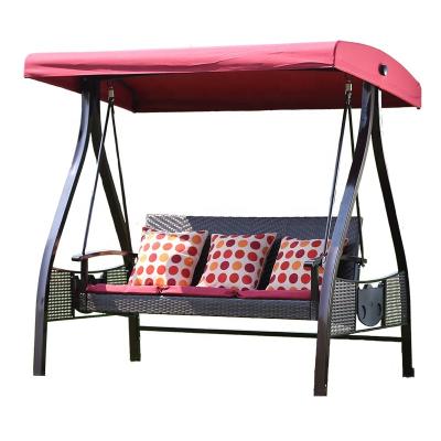 China Modern High Quality Garden 3 Seater Rattan Canopy Swing Chair Hammock Beach Metal Patio Wrought Iron Patio Swings for sale