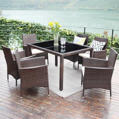 China Durable Stable Metal Frame Garden Table Set Outdoor Dining Chairs Leisure Furniture Wicker Rattan Chair for sale