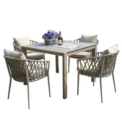 China EUROPEAN Aluminum Frame Patio Leisure Garden Furniture Balcony Rope Dining Table And Chair Sets for sale