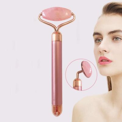 China Blood Vessel Removal 2 in 1 Rose Quartz Face Roller Facial Roller Massage Tool Electric Vibrating Beauty Bar for sale