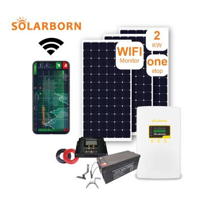 China Home Solarborn 2kw Off Grid Panel Inverter Stand Controller Battery Power Solar Energy Systems For Home for sale