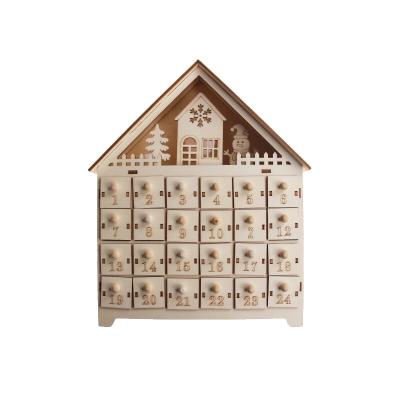 China Eco-Friendly Recycle Christmas Calendar Decoration Ornaments Wooden Calendar Light Box Christmas Tree Storage Box Gift for sale