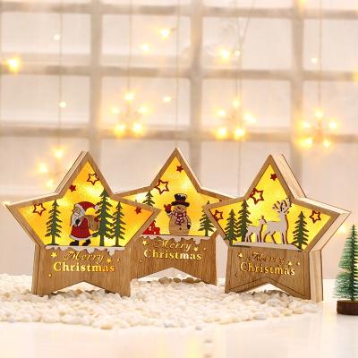 China Eco-friendly Recycle Creative Christmas Tree Decor Ornaments Indoor Lighted Christmas Party Christmas Decoration Wooden Pendant for sale