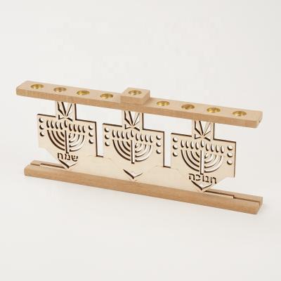 China Eco-Friendly Recycle Factory Quality Wooden Crafts DIY Israel Hanukkah Wooden Candle Holder for sale