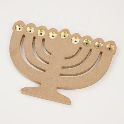 China Eco-Friendly Recycle Creative Wooden Custom Jewish Tree Crafts Kids DIY Fun Wooden Menorah Hanukkah for sale