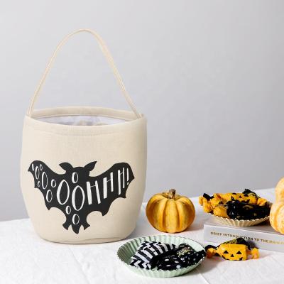 China Lovely Colorful Candy Bags Trick Or Treat Canvas Pumpkin Bat Witch Print Halloween Bucket Customized For Kids for sale