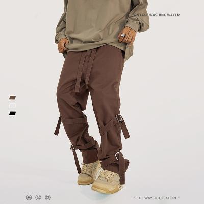 China Anti-wrinkle OEM custom fashion high street wear 100%cotton 310g custom cargo pants mens cargo pants with straps for men for sale