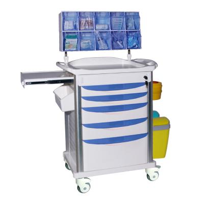 China Modern ABS Plastic Medical Anesthesia Carts With 5 Drawer And Tilt Bin for sale