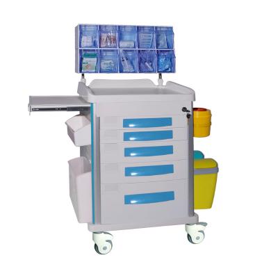 China Modern ABS Plastic Medical Anesthesia Carts With 5 Drawer And Tilt Bin for sale