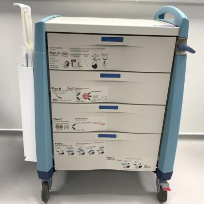 China CE ABS Traditional Medical Carts 4 Drawer Blue Tough Airway Cart for sale