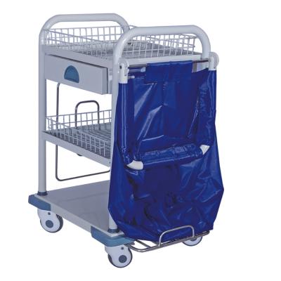 China Modern Powder Coating Hospital Hopper Trolley With Shelf And Drawer for sale