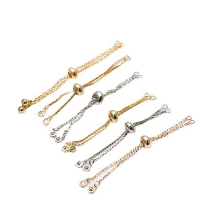 China Handmade Stainless Steel 18k Gold Plated Accessories Diy With Adjustable Beads Box Chain Bracelet Jewelry Material With Zirconia Pendant for sale