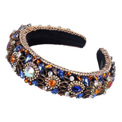 China Luxury colorful encrusted female temperament hair accessories retro heavy baroque headband rhinestone rhinestone bride pearl headdress diamond hair band new for sale