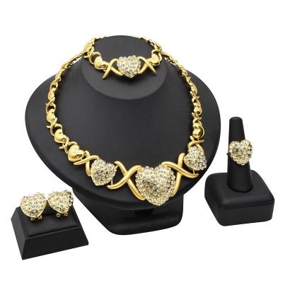 China FASHIONABLE Women 24K Gold Dubai Heart Jewelry Set Indian Bridal Necklace Earrings Rings Bracelet Jewelry In Stock for sale