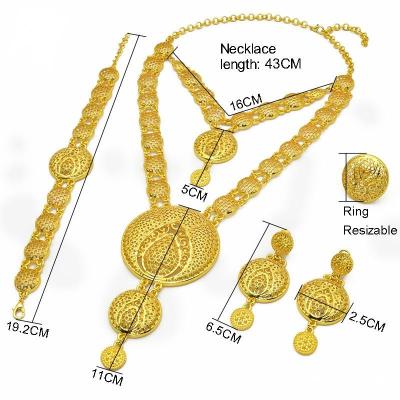 China TRENDY Dubai Gold Plated Bridal Bracelet Four-Piece Ring Earrings Necklace Indian Women's Jewelry Set for sale