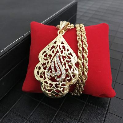 China CLASSIC Arabic Muslim Moroccan Style Retro Metal Design Rhinestone Hollow Water Droplets Shape Necklace Jewelry for sale