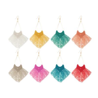 China Other New Ancient European and Bohemian Reenactment Ways Style Cotton Yarn Metal Dyed Handwoven Water Drop Tassel Earrings for sale