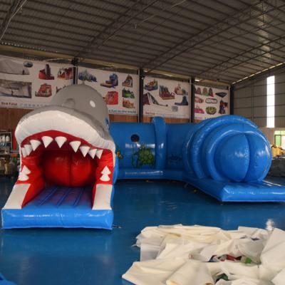 China Outdoor Entertainment Indoor inflatable Playground Equipment shark obstacle course tunnel for sale for sale