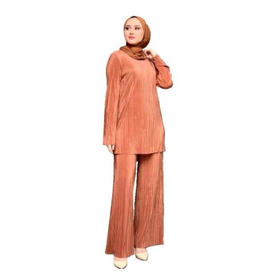 China 2022 Dubai cotton islamic tops and pant suits in 4 color choices muslim arabic clothes for ladies in cotton material for sale