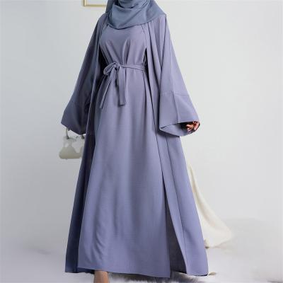 China 2023 Viable Islamic Wholesale Fancy Kaftan Abaya Dubai Stylish Open Set Muslim Clothing 2 Pieces Dress With Hijib for sale