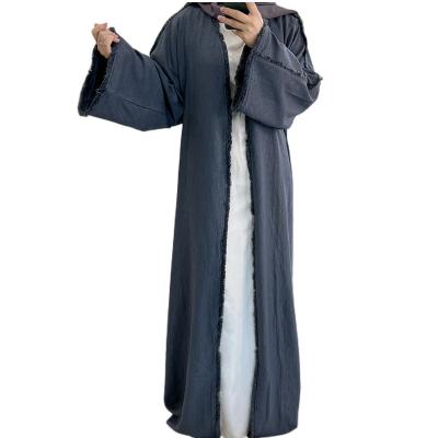 China Cotton Blend Winter Ethnische Kleidung Tunics For Women Dubai Modest Borka Abaya With Long Sleeve And Belt for sale