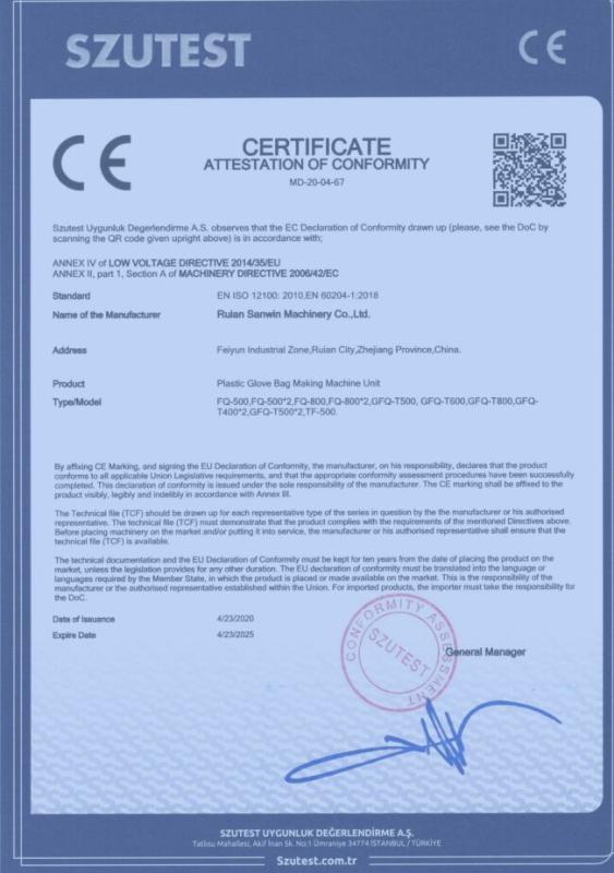 CE - Ruian Sanwin Machinery Co., Ltd.