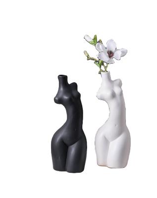 China Art Ceramic Human Vases Flower Ceramic Vases With Artificial Plants for sale