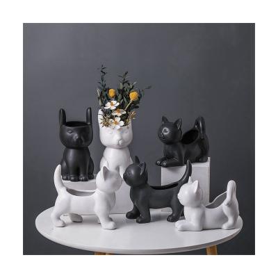 China Chinese style Nordic variety of colors simple high value cat shape porcelain cat high temperature non-toxic flower pot for sale