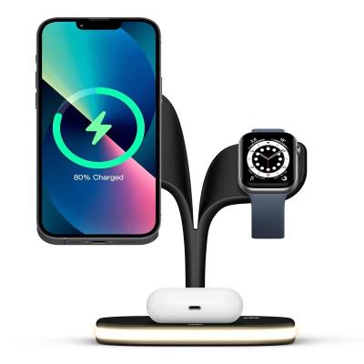 China Qi-enabled Devices 4 in 1 15W Wireless Charging Pad for Apple Watch iPhone and AirPods Qi Certified Fast Charging Wireless Charger Station for sale