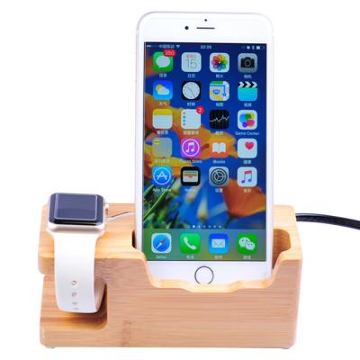 China New Portable Natural Bamboo Wooden Charging Station Dock Cradle Charging Stand for sale