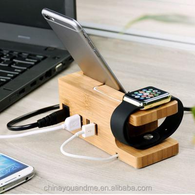 China Multi-device organizer 2 in 1 wooden charging station for mobile for sale