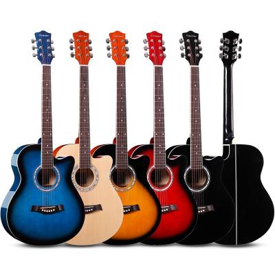 China Cheapest Basswood Price 40 Inch Colored Basswood For Beginner OEM High Gloss Acoustic Guitar for sale