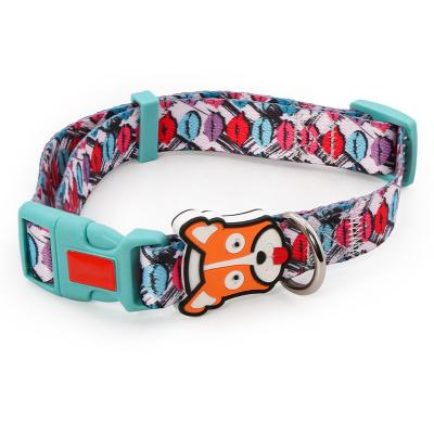 China Custom Customized Brand Reflective Nylon Dog Collar For Dogs With Safety Buckle for sale