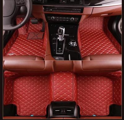 China Custom Car Floor Mats Leather Liners All Weather Protection Front Rear Full Set Waterproof Dustproof Non-slip Red With White for sale