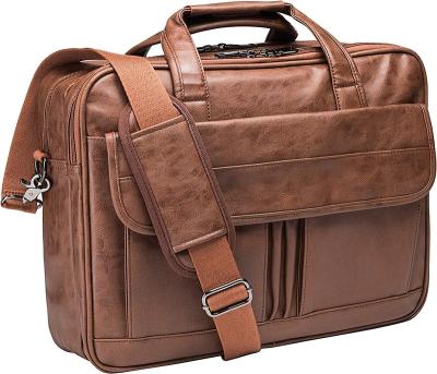 China PU Custom Factory Mens Laptop Bag 15.6 Inch Leather Messenger Bag Briefcase Work Computer Satchel Bag Brown for sale