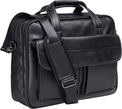 China PU OEM Men's Leather Messenger Bag 15.6 Inches Laptop Briefcase Business Satchel Computer Handbag Shoulder Bag for Men (Black) for sale